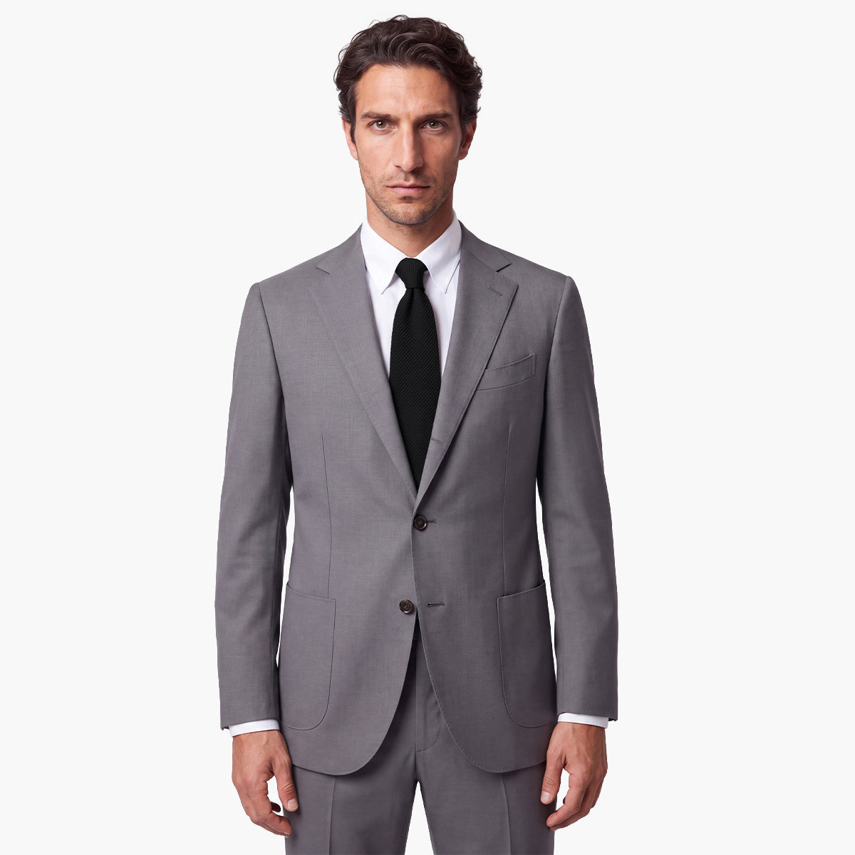 Black 3-Fold Grenadine Silk Tie — Solid