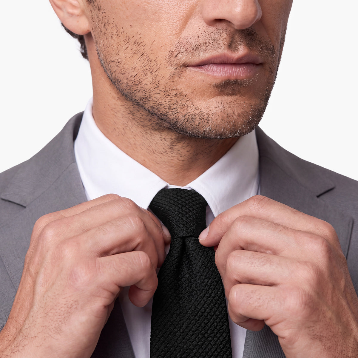 Black 3-Fold Grenadine Silk Tie — Solid