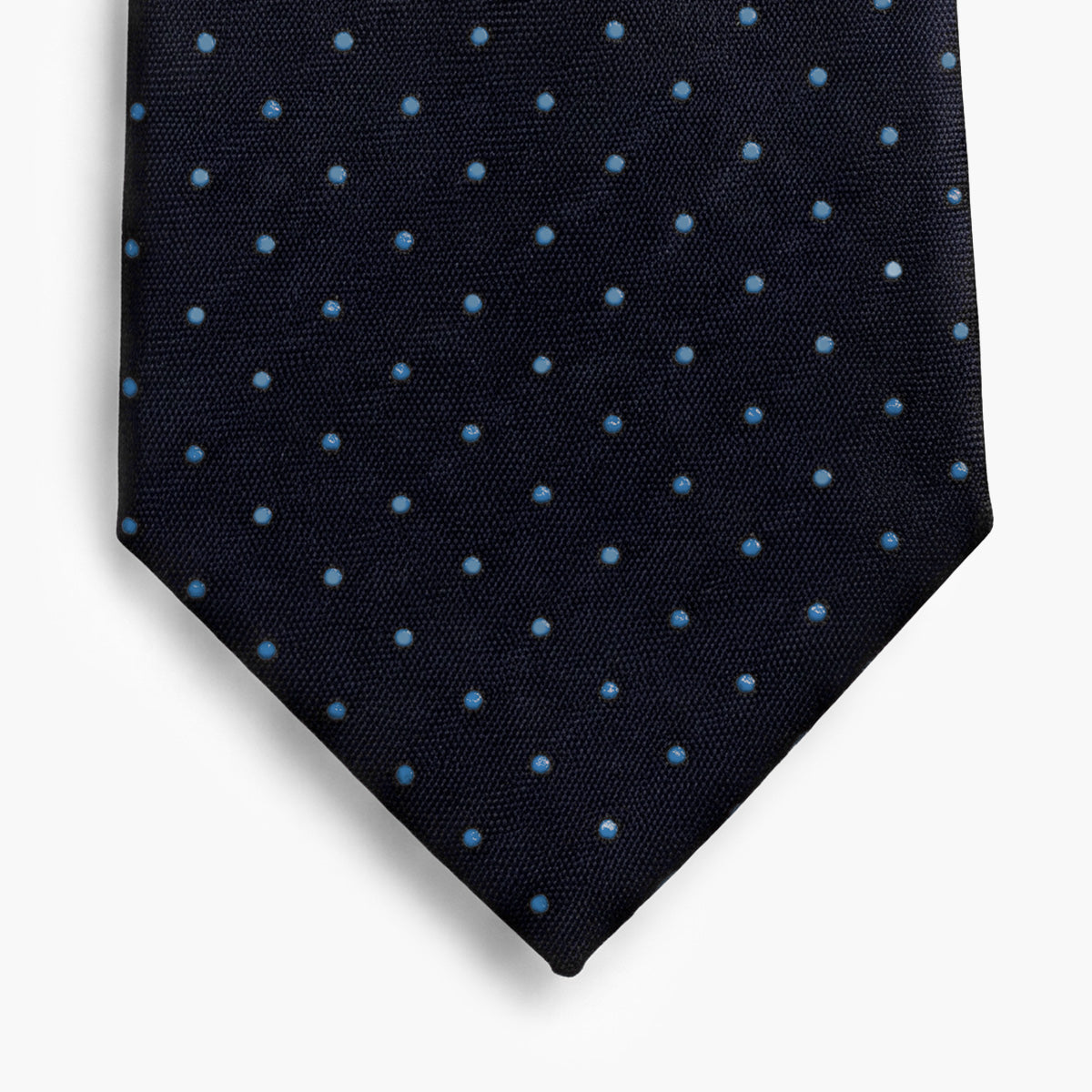Dark Blue 3-Fold Sartorial Silk Tie — Light Blue Polka Dot