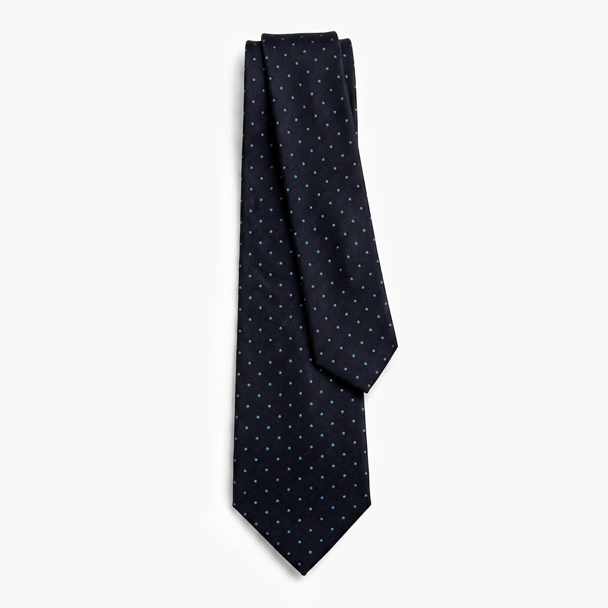 Dark Blue 3-Fold Sartorial Silk Tie — Light Blue Polka Dot