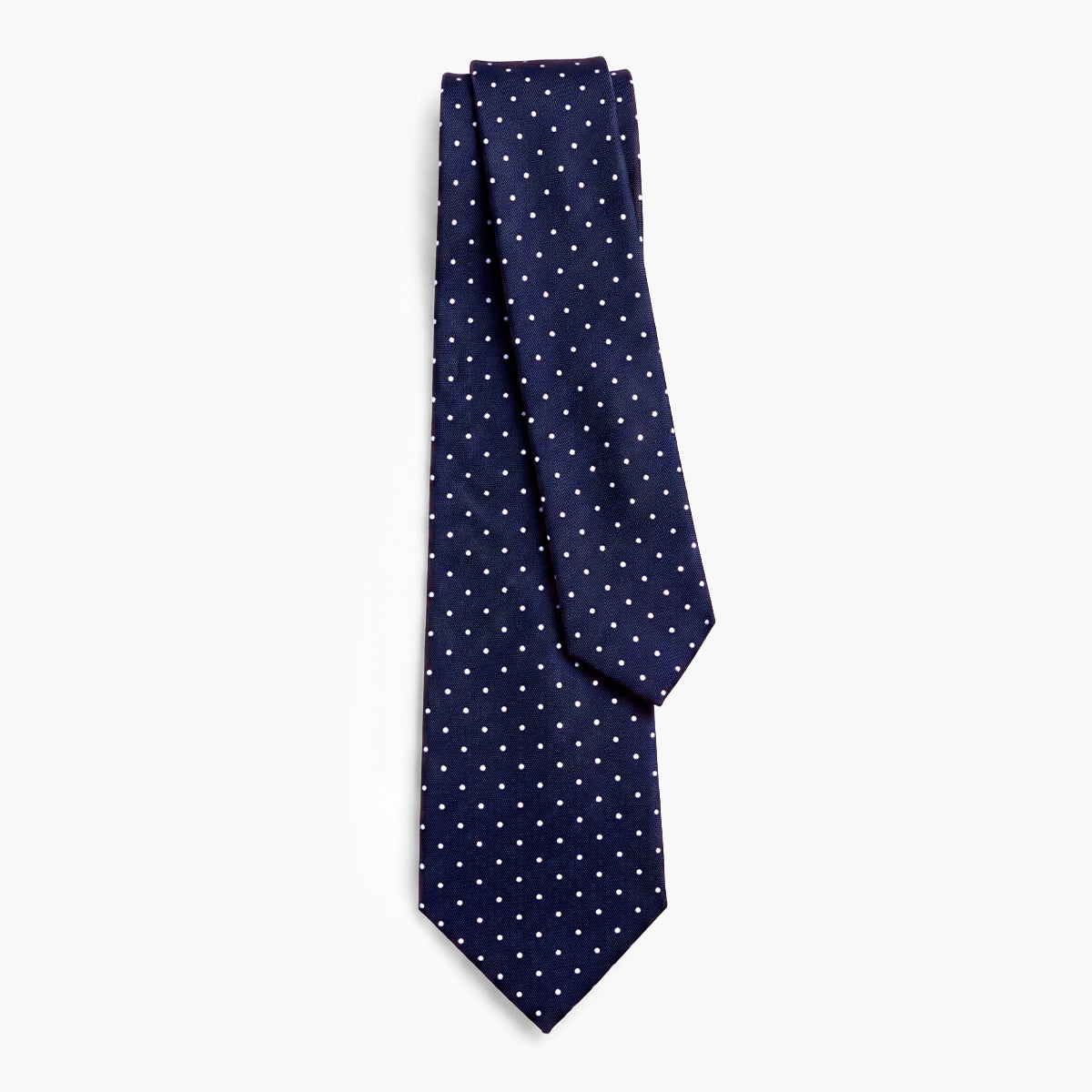 Dark Blue 7-Fold Sartorial Silk Tie — White Polka Dot