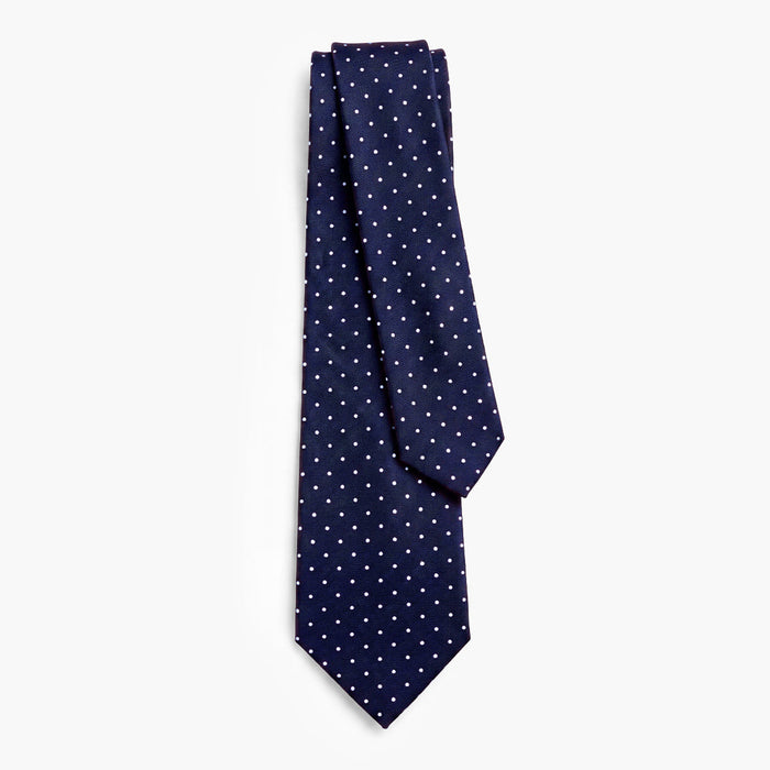 Dark Blue 3-Fold Sartorial Silk Tie — White Polka Dot