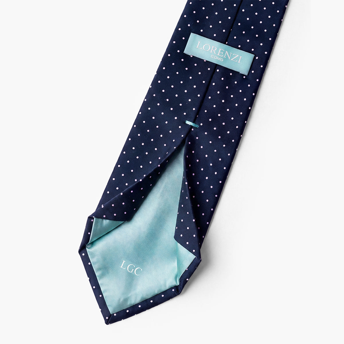 Dark Blue 7-Fold Sartorial Silk Tie — White Polka Dot