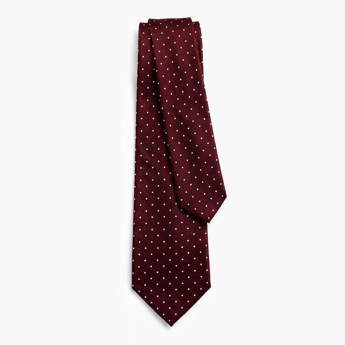 Burgundy 7-Fold Sartorial Silk Tie — White Polka Dot