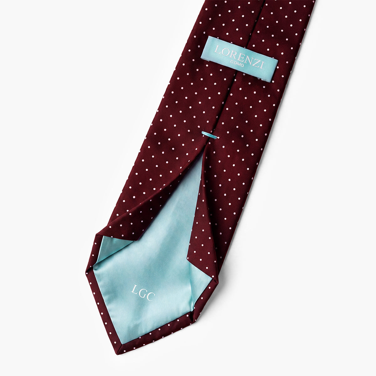 Burgundy 7-Fold Sartorial Silk Tie — White Polka Dot