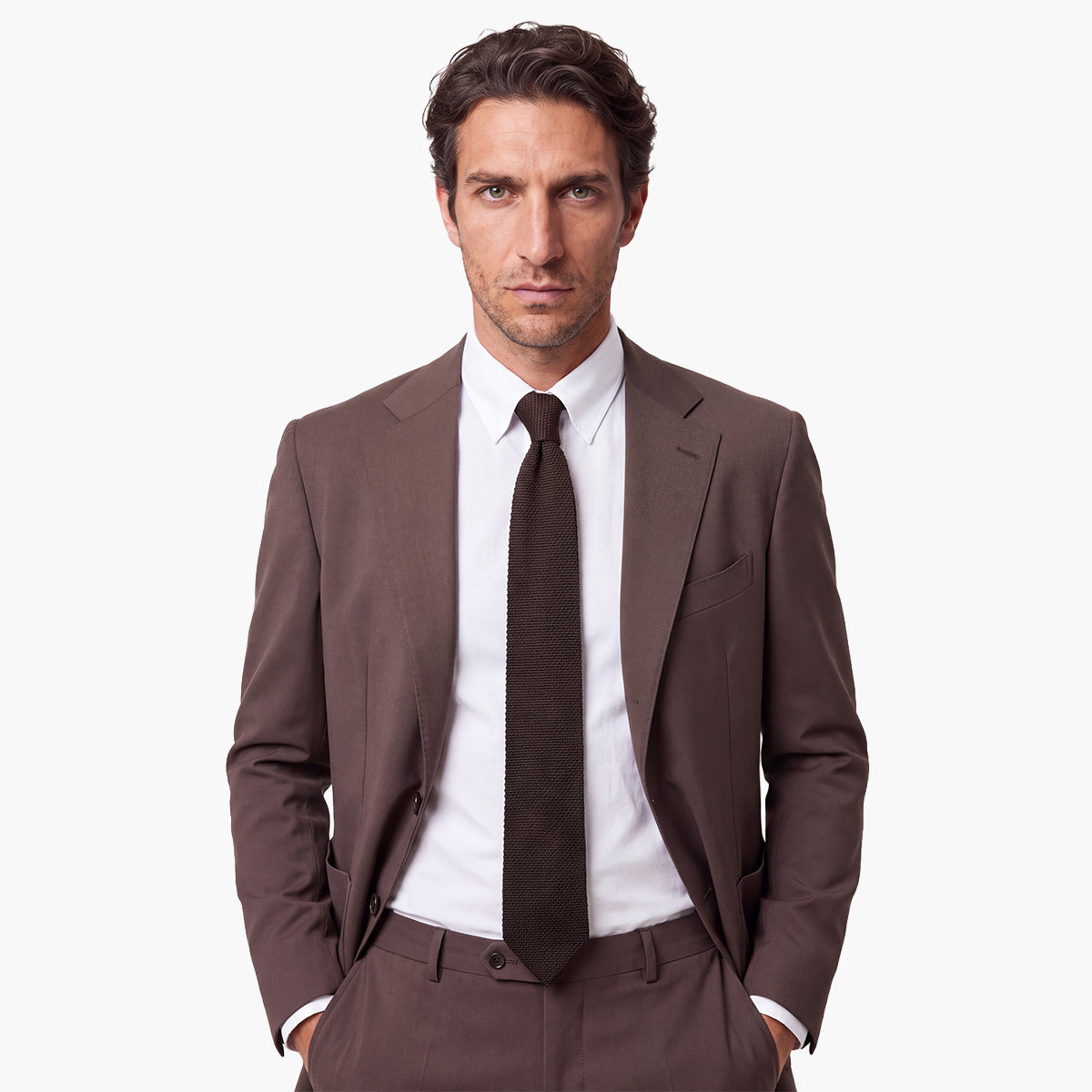 Dark Brown 3-Fold Grenadine Silk Tie — Solid