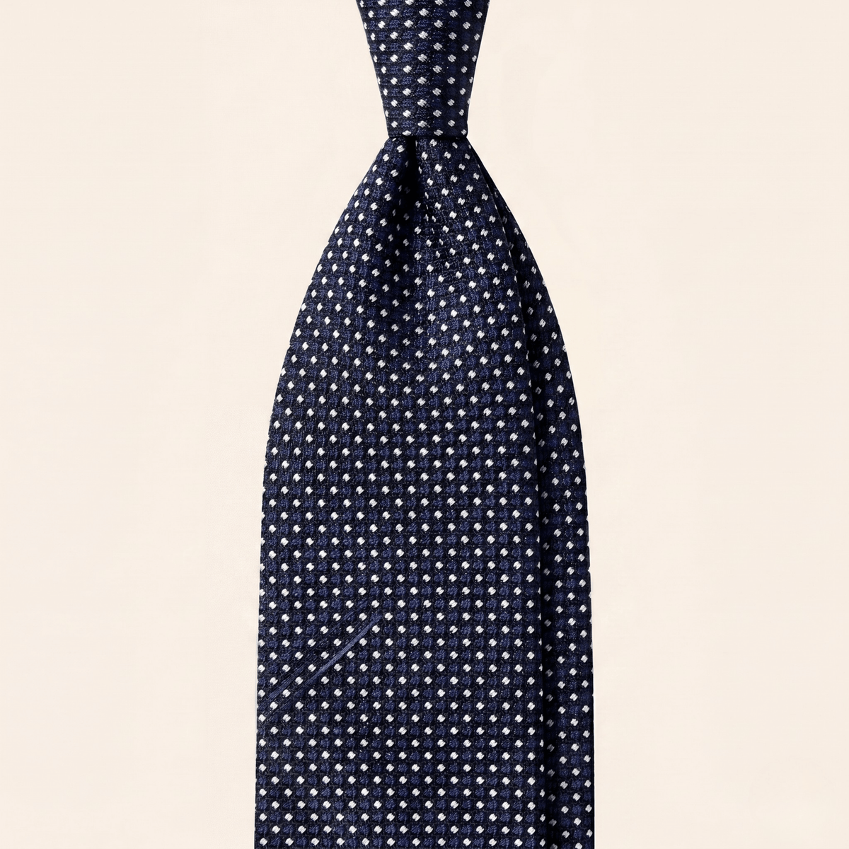 Dark Blue 7-Fold Jacquard Silk Tie II — White Pin Dot