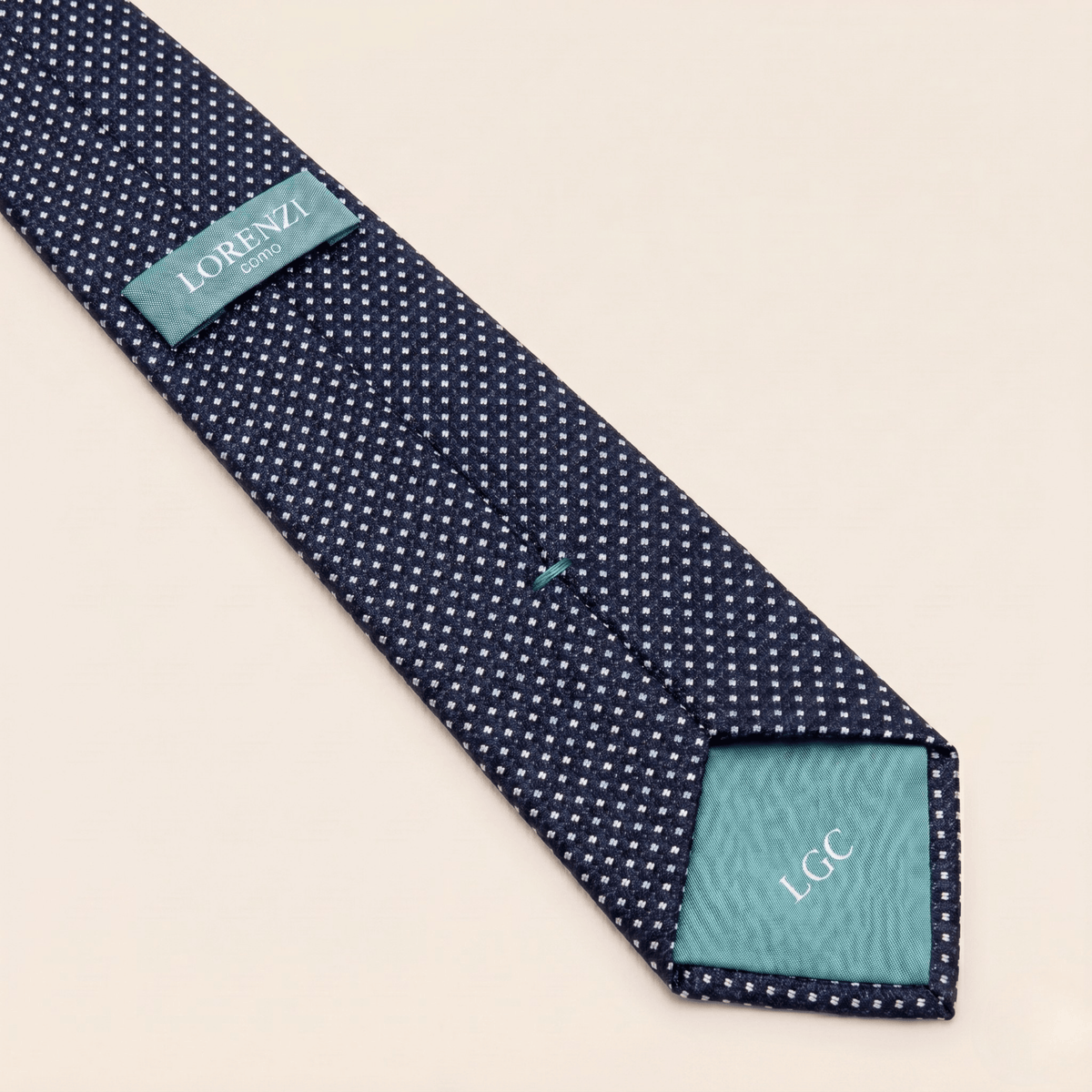 Dark Blue 7-Fold Jacquard Silk Tie II — White Pin Dot