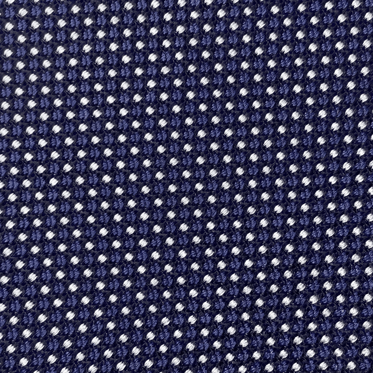 Dark Blue 7-Fold Jacquard Silk Tie II — White Pin Dot