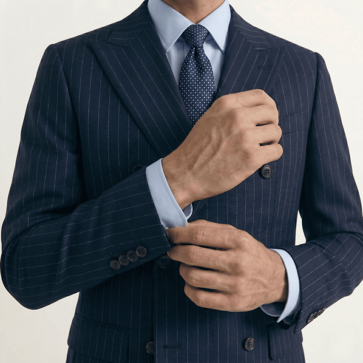 Dark Blue 7-Fold Jacquard Silk Tie II — White Pin Dot