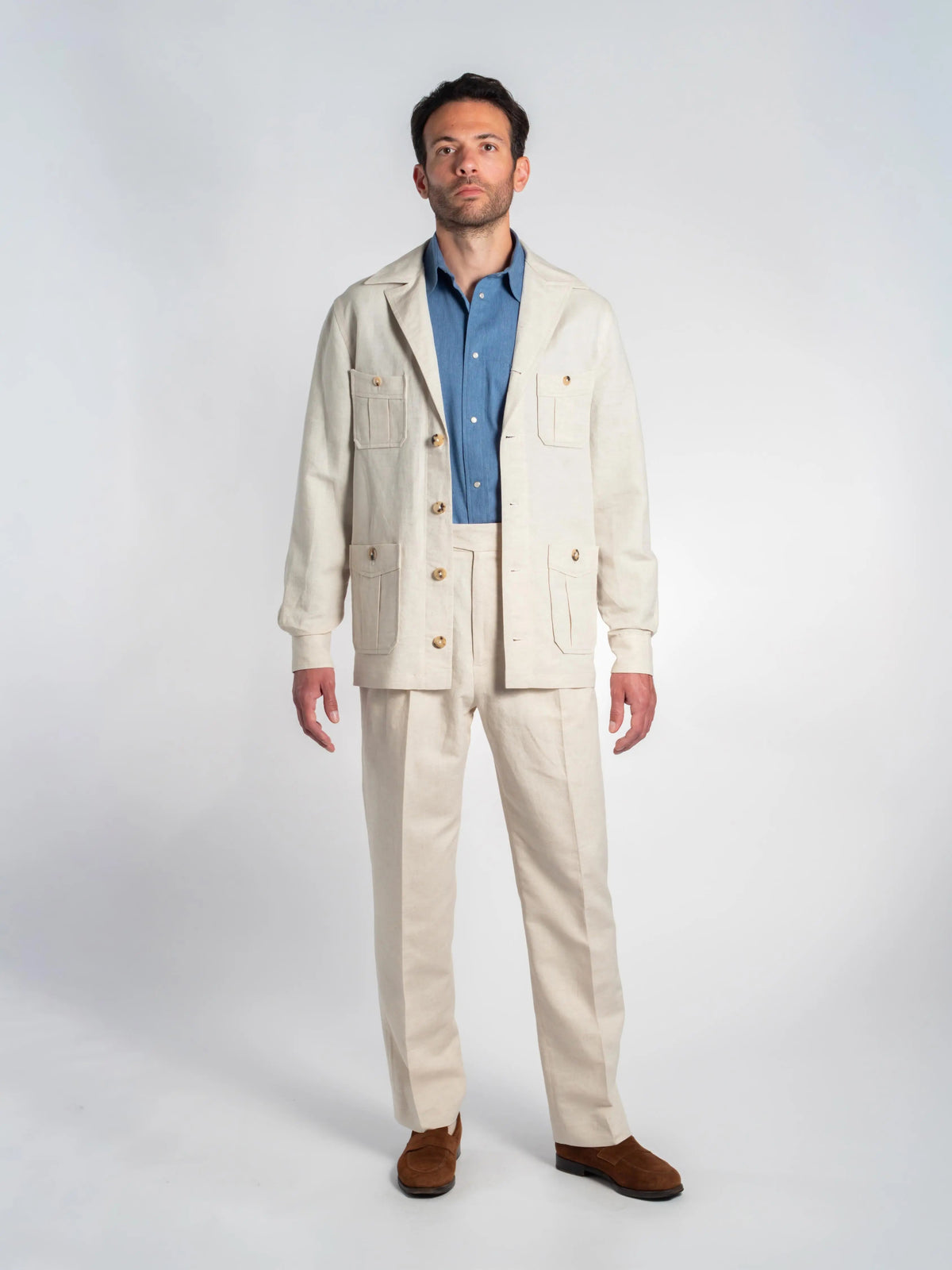 Tonio Safari Jacket in Ecru Cotton-Linen