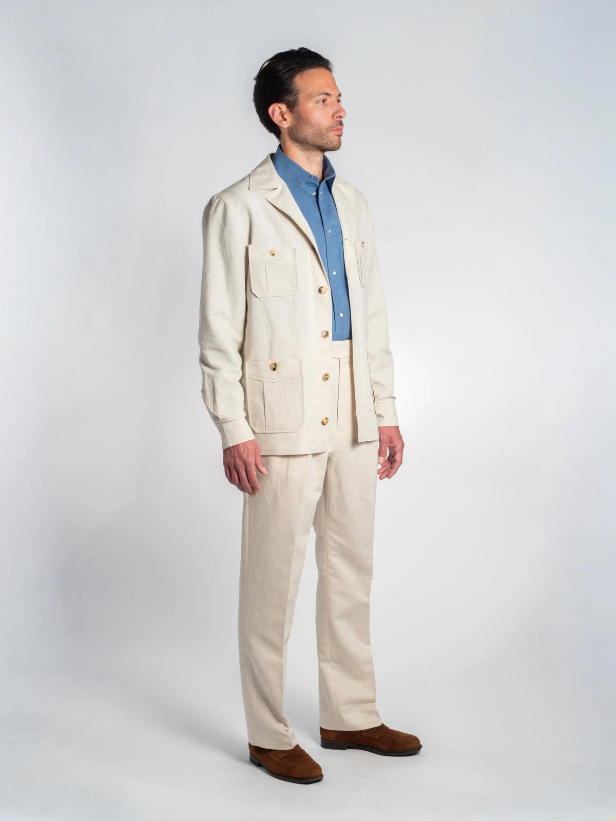 Tonio Safari Jacket in Ecru Cotton-Linen