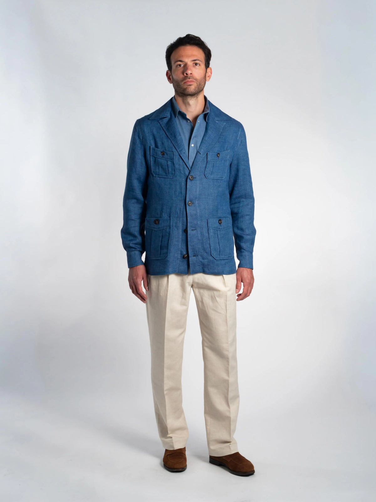 Tonio Safari Jacket in Blue Linen