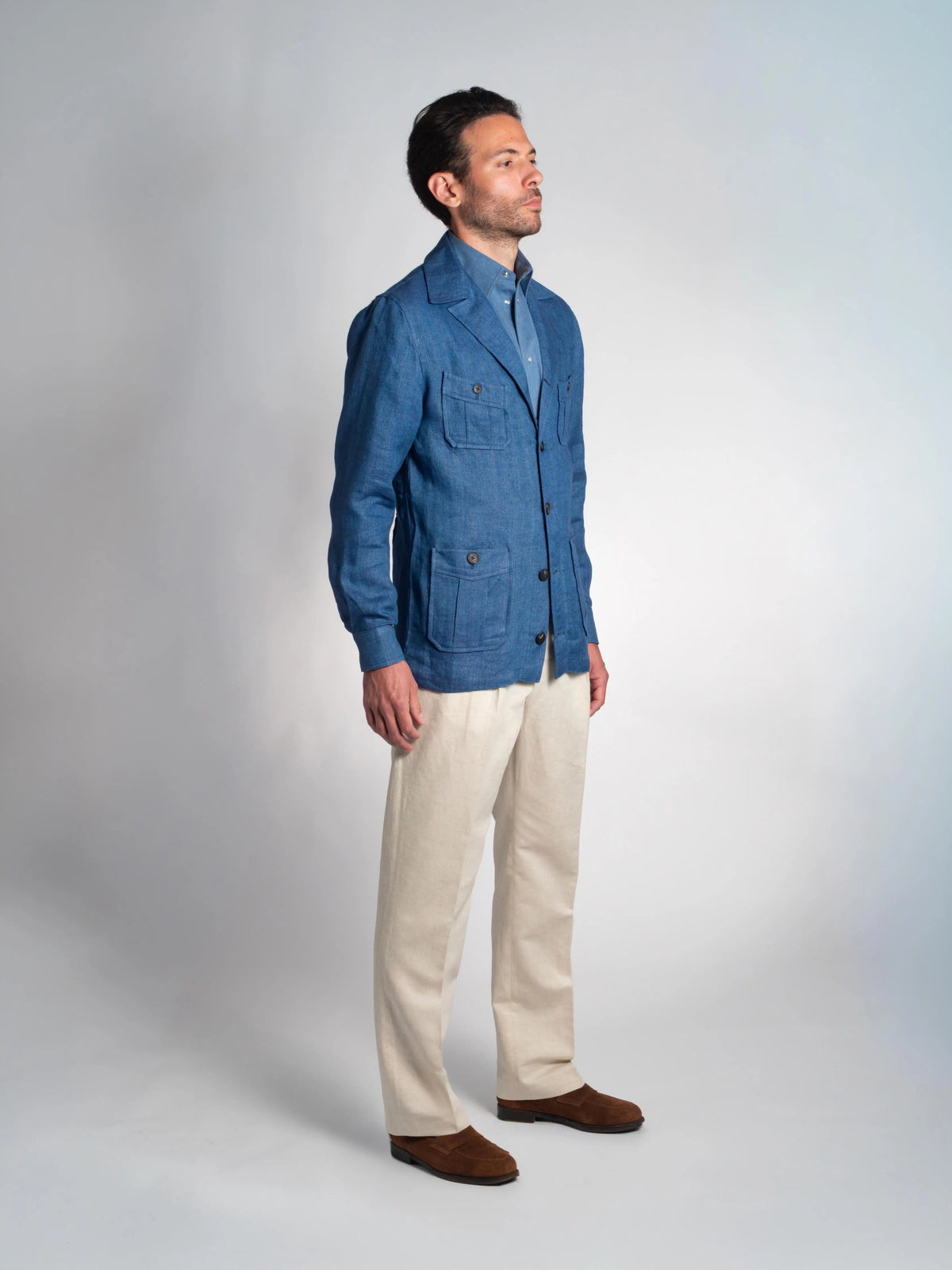 Tonio Safari Jacket in Blue Linen