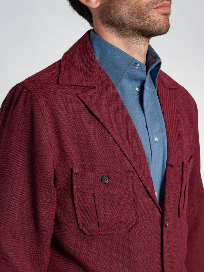 Tonio Safari Jacket in Burgundy Cool Wool