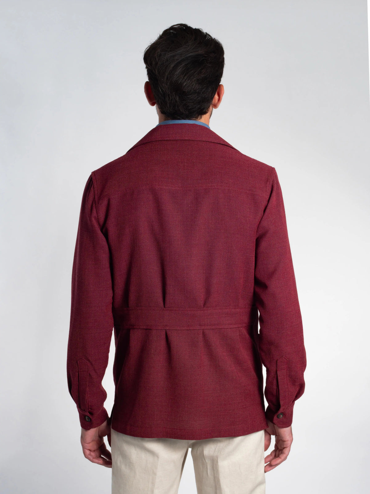 Tonio Safari Jacket in Burgundy Cool Wool