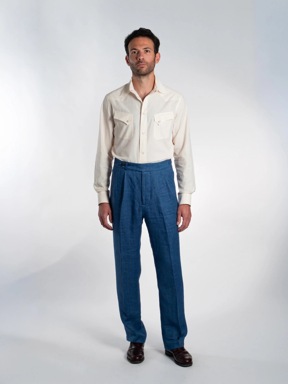 Polna Western Shirt in Ecru Seersucker