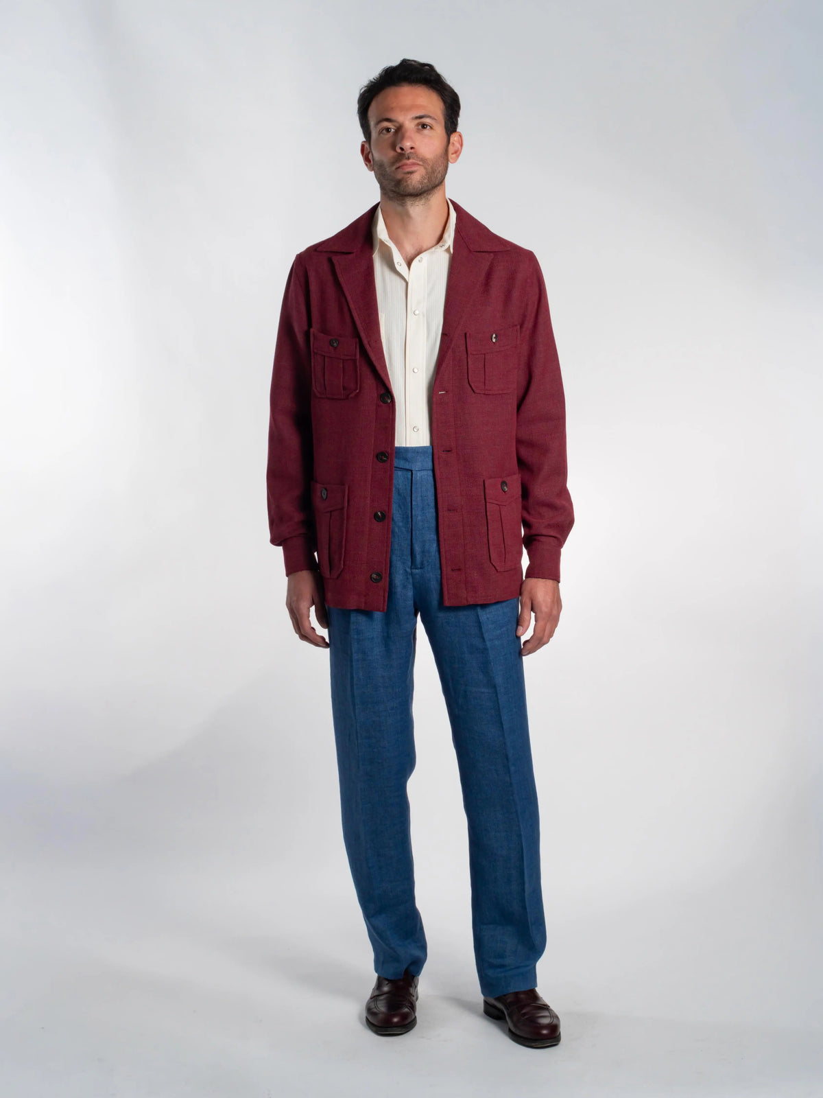 Tonio Safari Jacket in Burgundy Cool Wool
