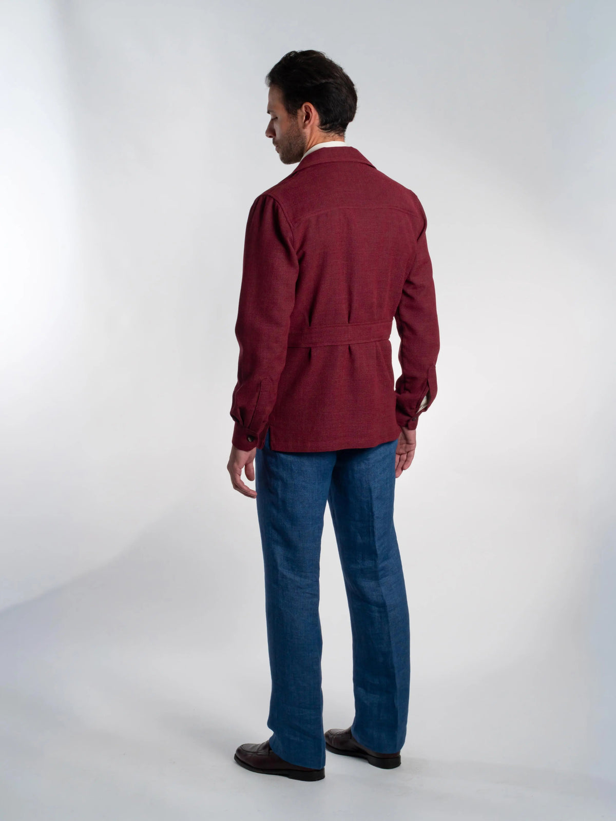 Tonio Safari Jacket in Burgundy Cool Wool