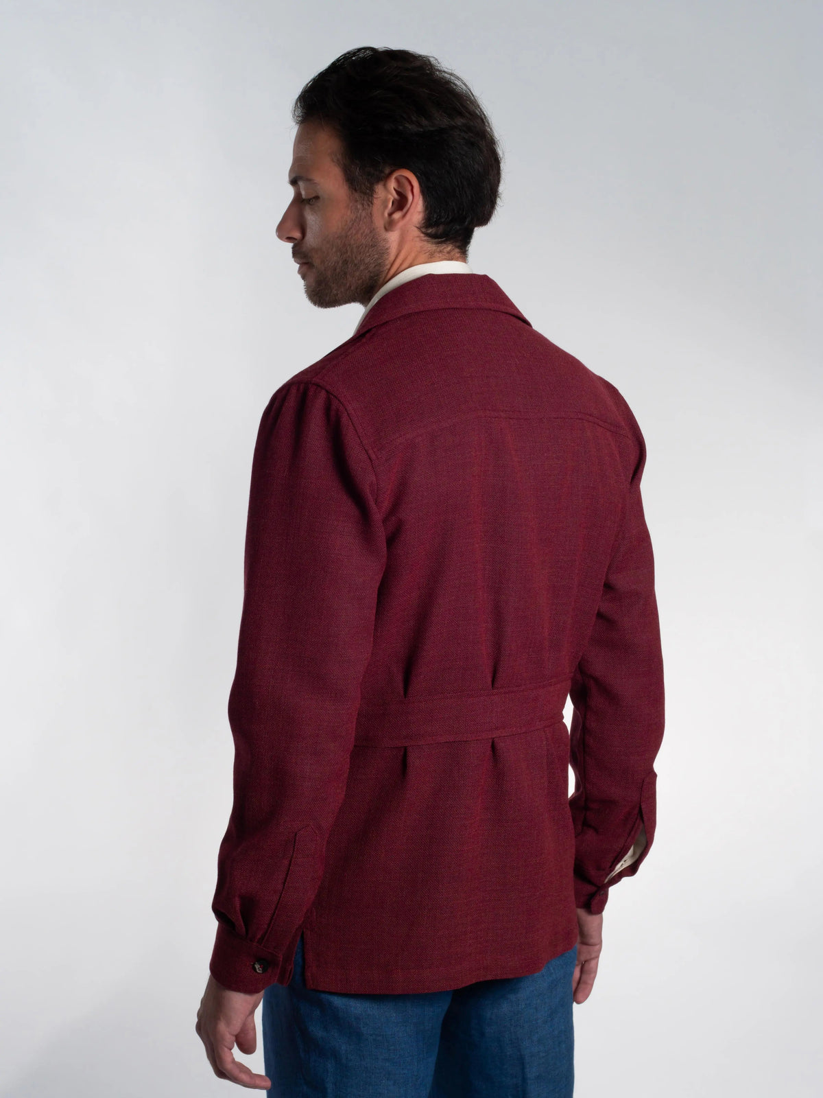 Tonio Safari Jacket in Burgundy Cool Wool