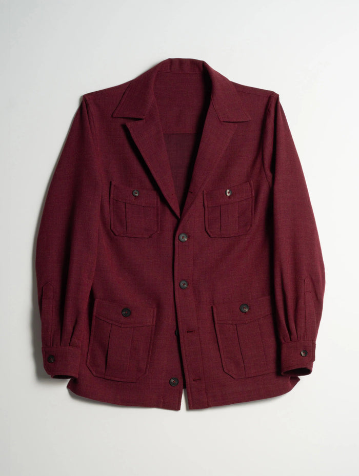 Tonio Safari Jacket in Burgundy Cool Wool