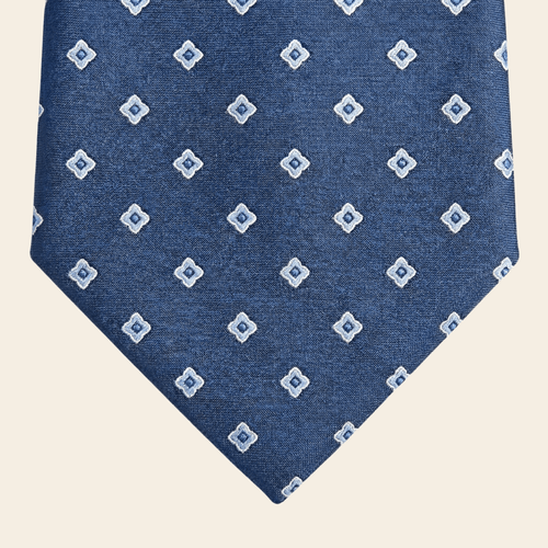 CRAVATTA BLU IN SETA JACQUARD - Geometrico piccolo - Lorenzi Como luxury silk tie