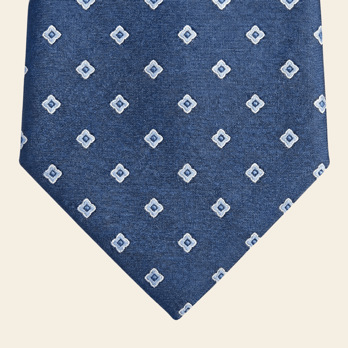 Blue Jacquard Silk Tie — Small Geometric