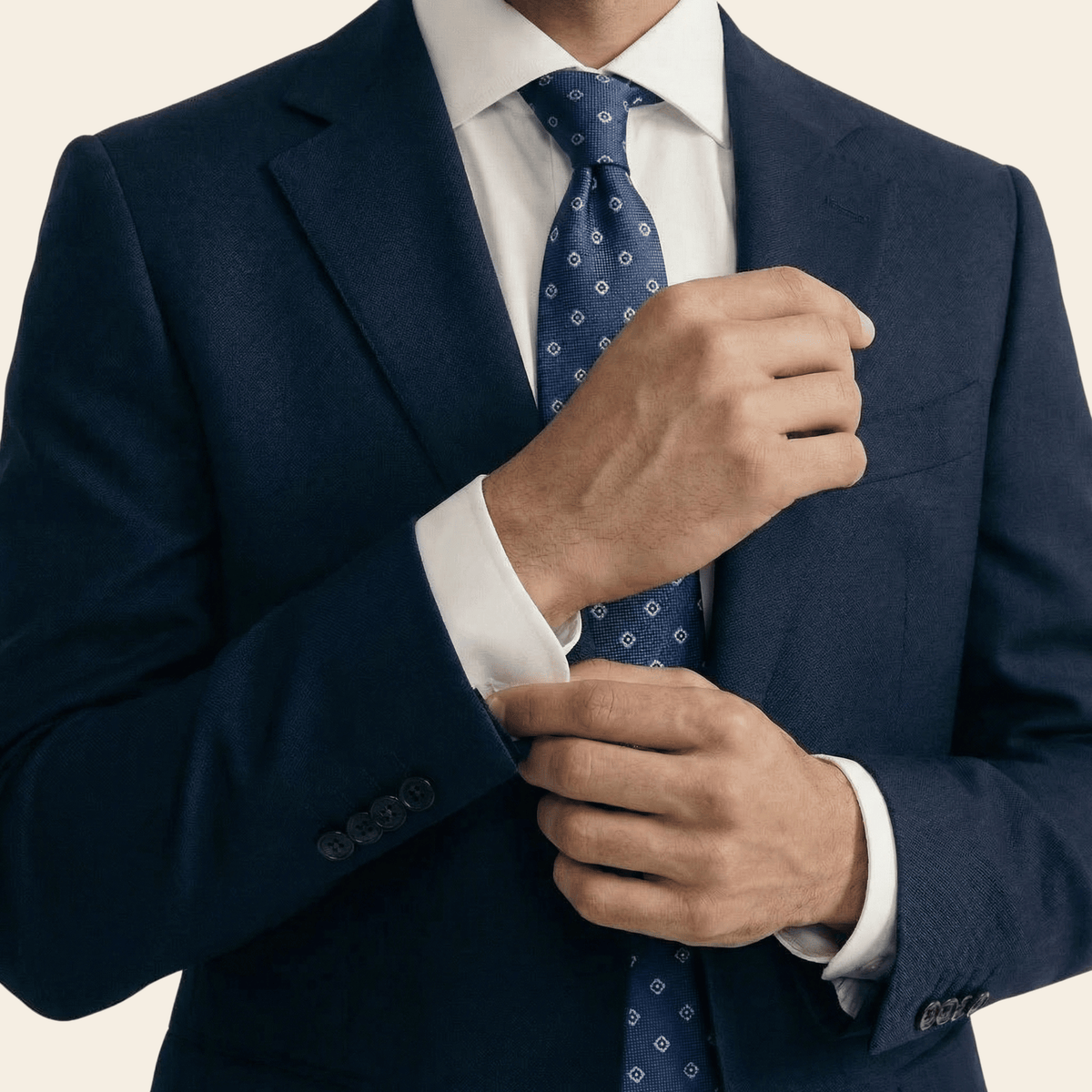 Blue Jacquard Silk Tie — Small Geometric