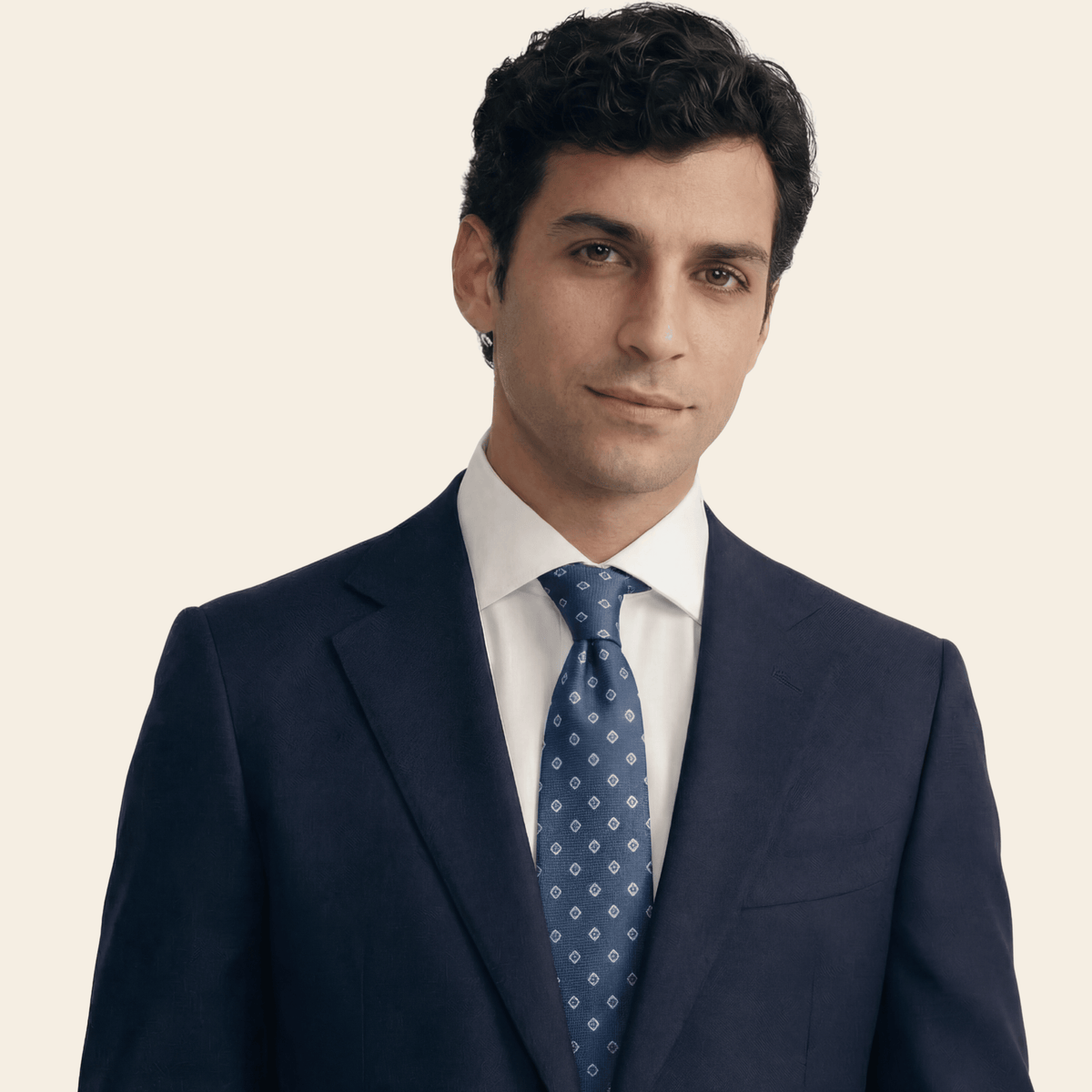 Blue Jacquard Silk Tie — Small Geometric