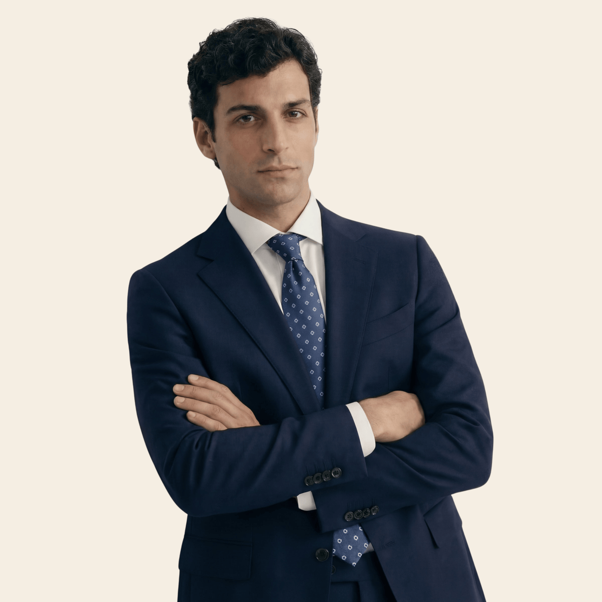 Blue Jacquard Silk Tie — Small Geometric