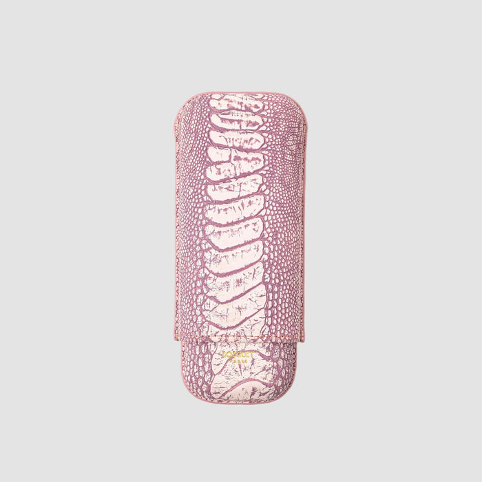 Ostrich Leg Leather Case for 2 cigars  - Washed Rose