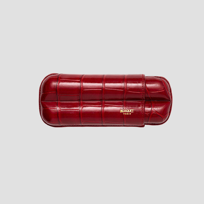 Crocodile Leather 2 Cigar Case Cherry Red