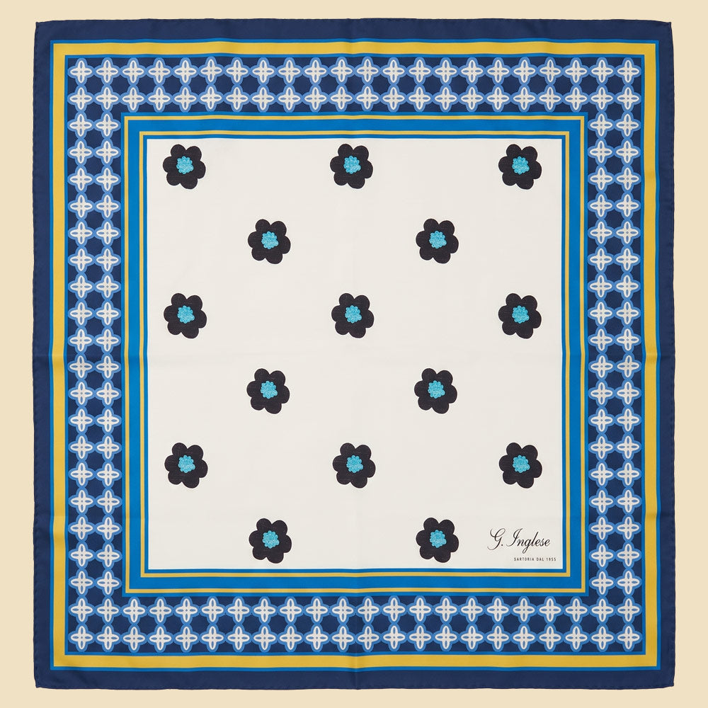 Pure Silk Foulard with G. Inglese Crochet Flower Motif