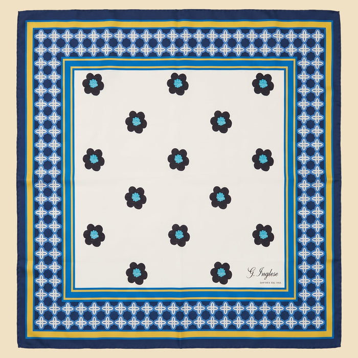 Pure Silk Foulard with G. Inglese Crochet Flower Motif