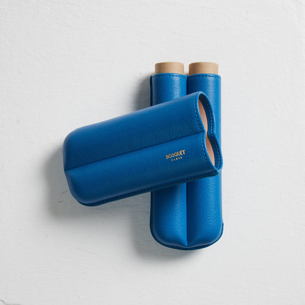 Grained Calf Leather Rounded Case For 2 - Capri Blue