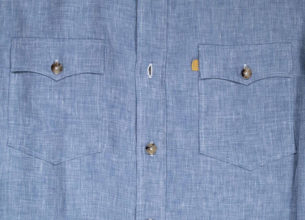 Light Blue Linen Western Shirt