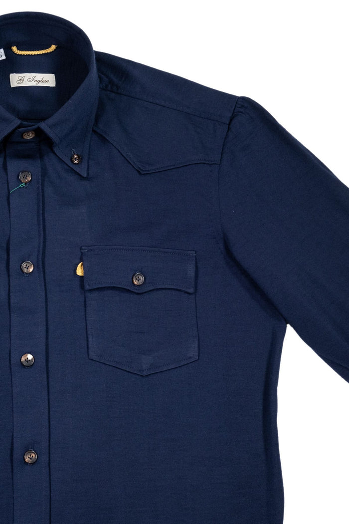 Navy Wool Jersey Western Shirt