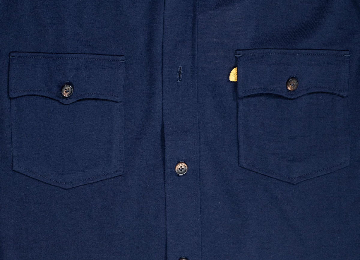 Navy Wool Jersey Western Shirt