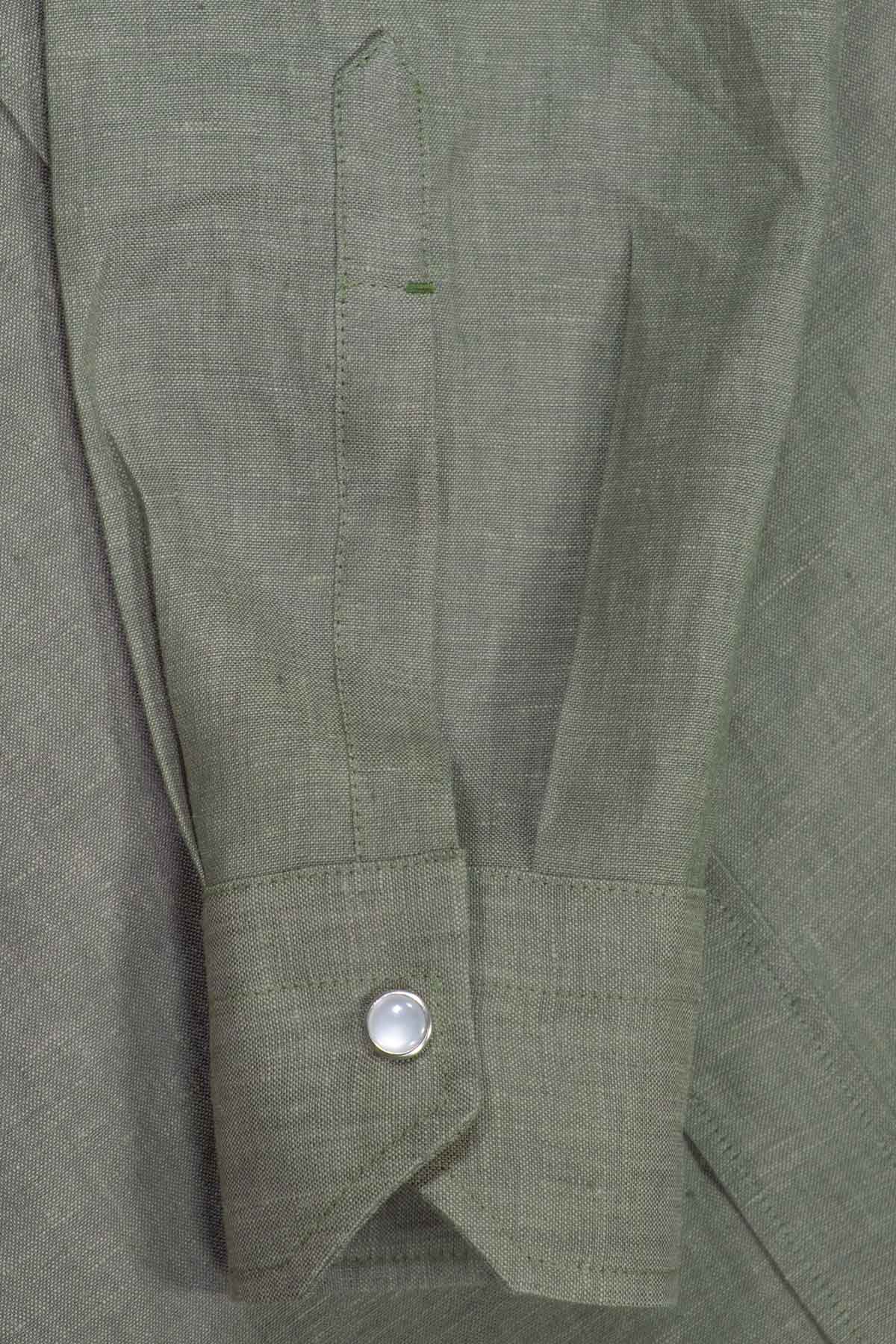 Green Linen Western Shirt