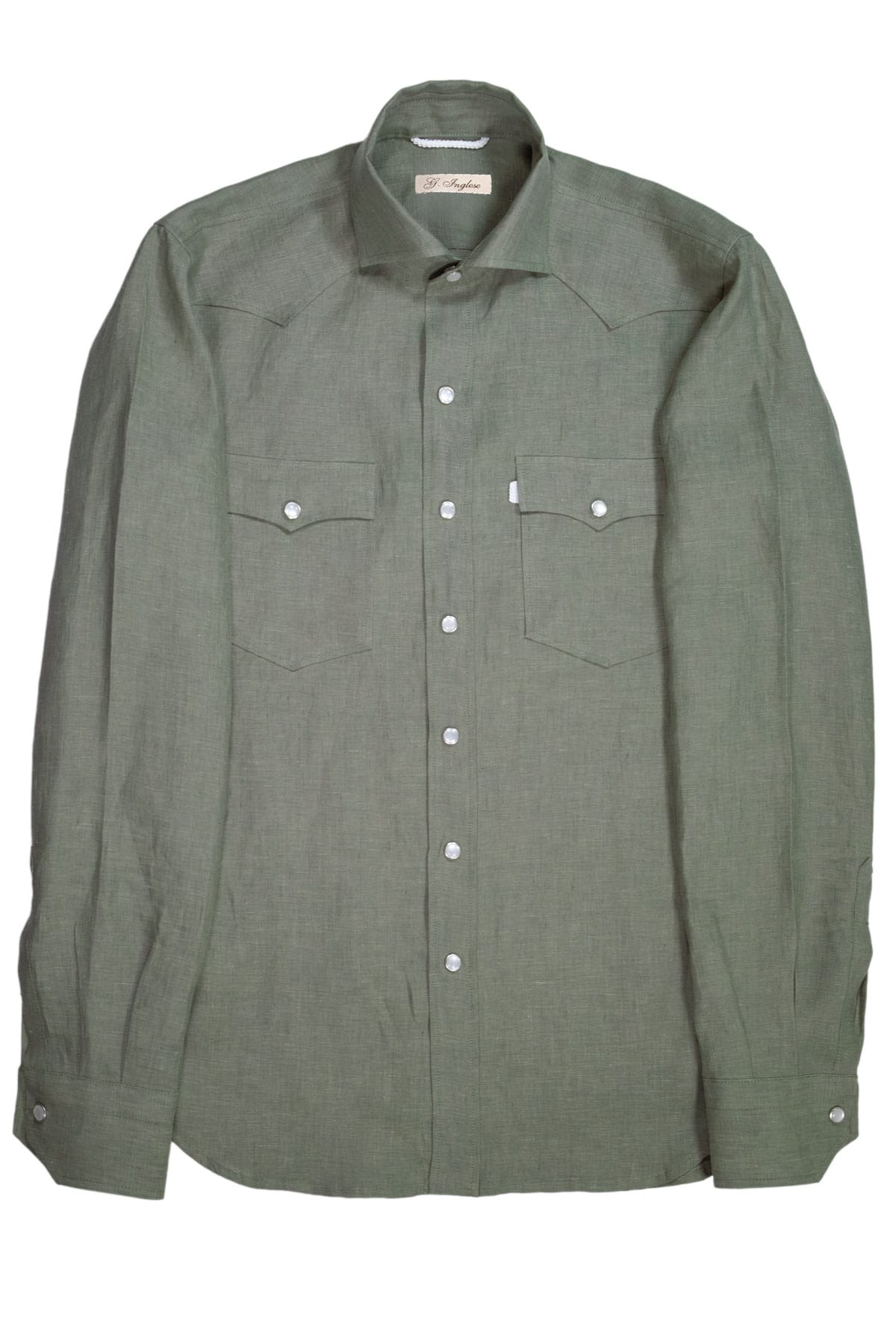Green Linen Western Shirt