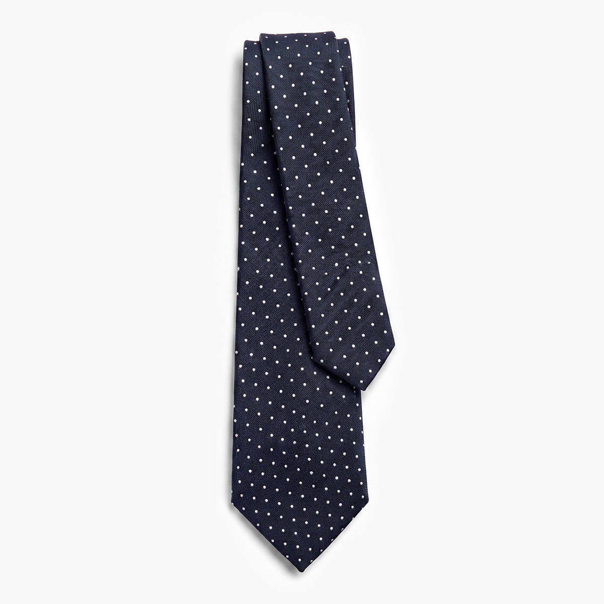 Dark Blue 7-Fold Jacquard Silk Tie — Polka Dot