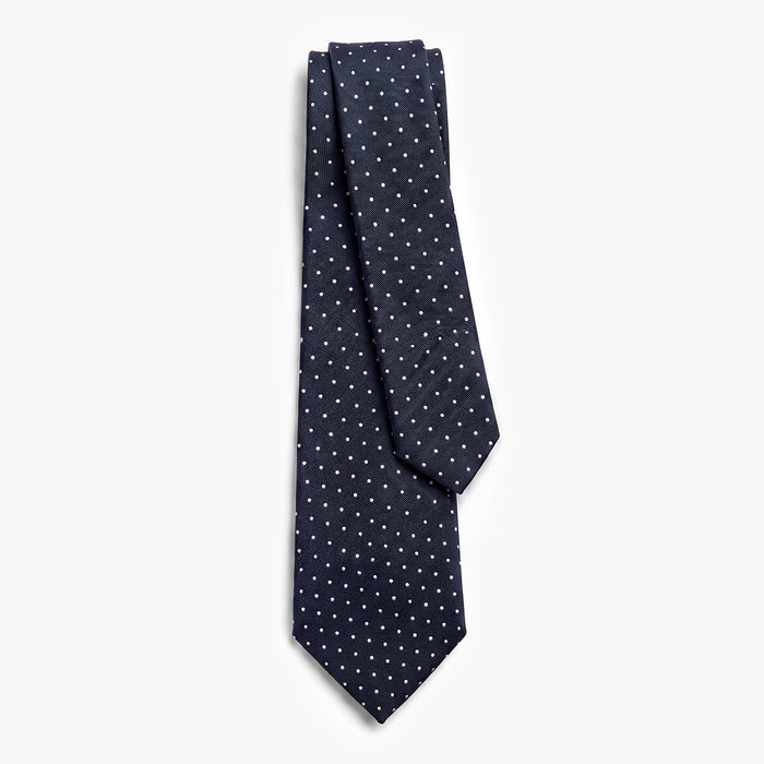 Dark Blue 7-Fold Jacquard Silk Tie — Polka Dot