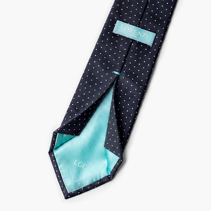 Dark Blue 7-Fold Jacquard Silk Tie — Polka Dot