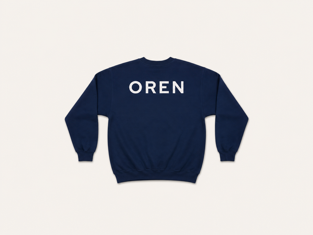 OREN Stamp Sweater in navy, heavyweight cotton crewneck — view 2