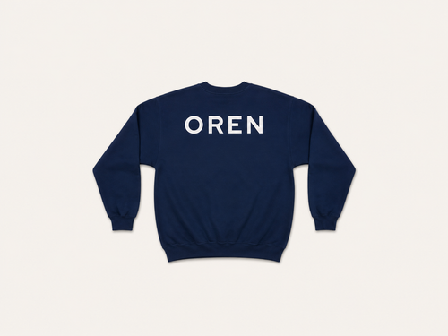 OREN Stamp Sweater in navy, heavyweight cotton crewneck — view 2