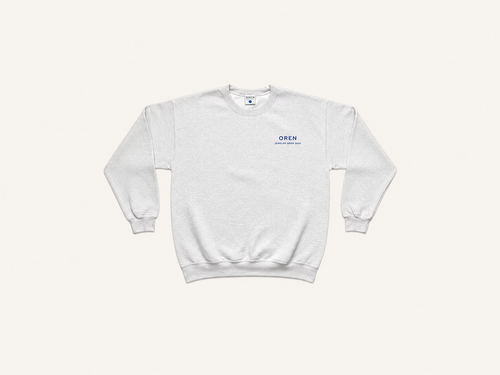 OREN Stamp Sweater in grey, heavyweight cotton crewneck — front view