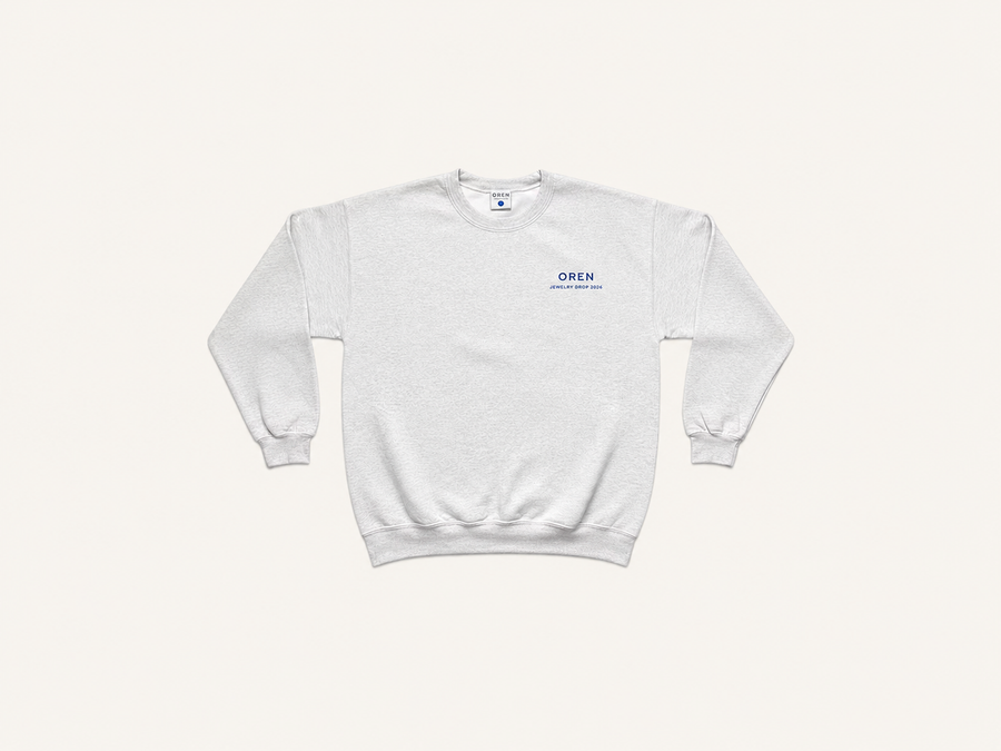 OREN Stamp Sweater in grey, heavyweight cotton crewneck — front view