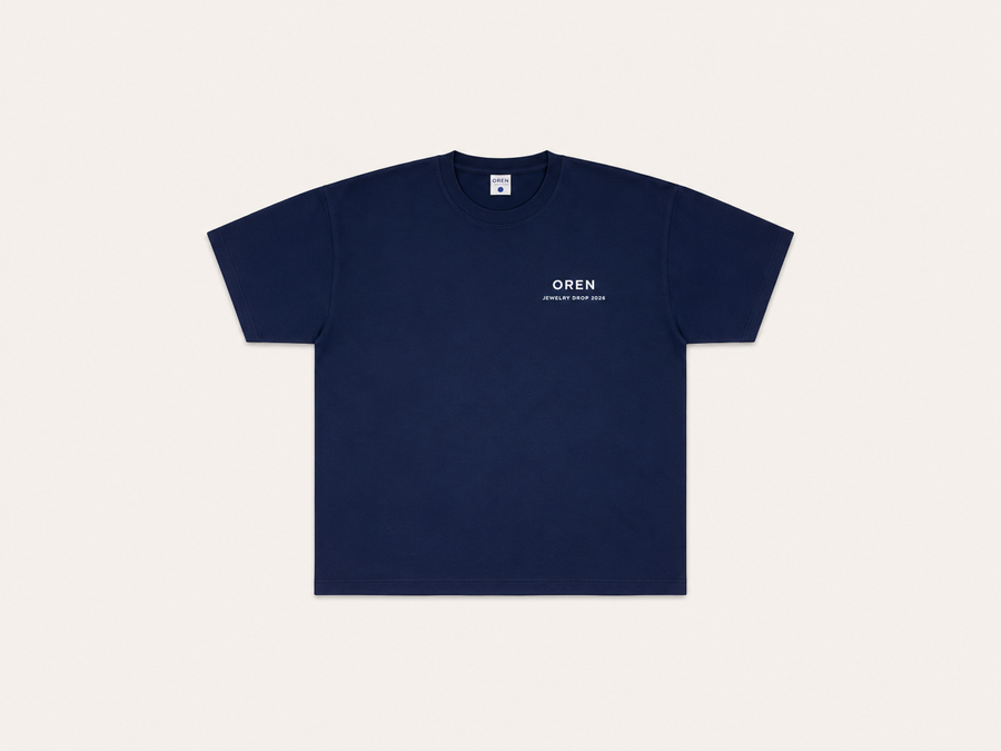 OREN Stamp Tee in navy, heavyweight cotton t-shirt — front view