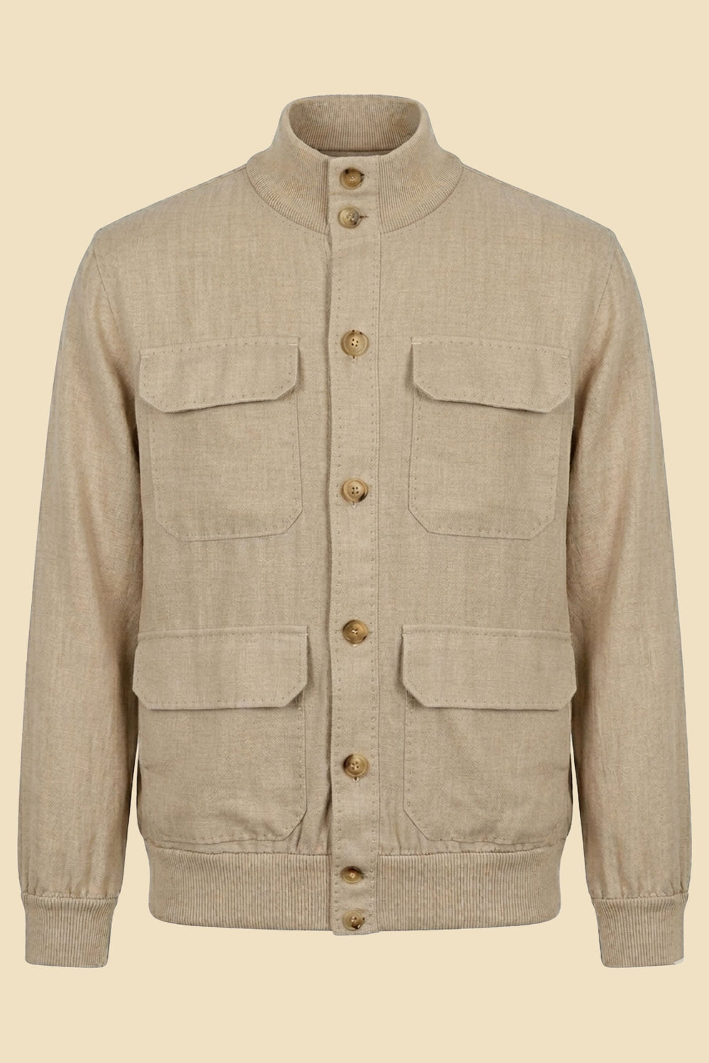 G. Inglese Beige Cotton and Cashmere Val Jacket handmade in Italy with Capri collar