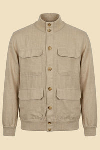 G. Inglese Beige Cotton and Cashmere Val Jacket handmade in Italy with Capri collar